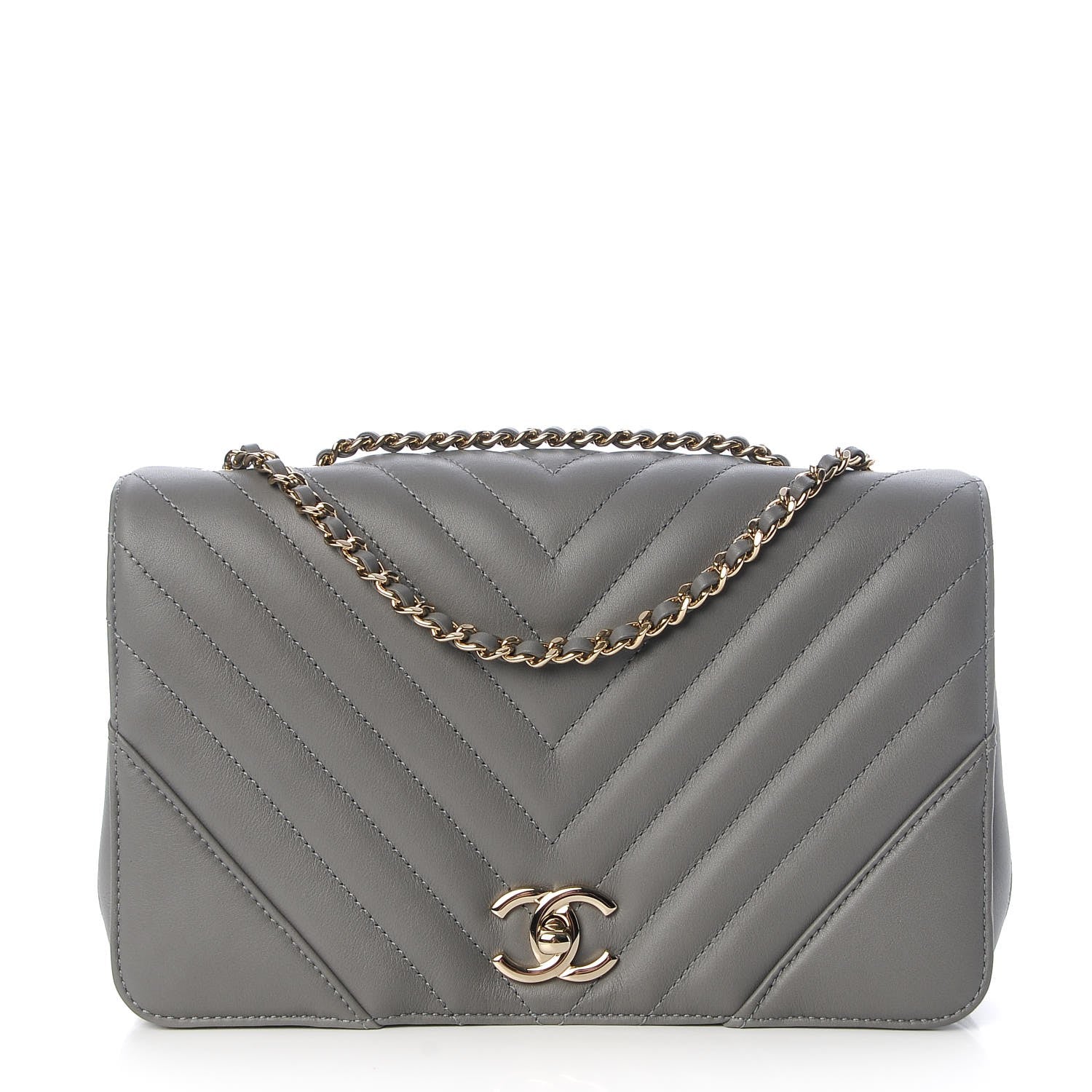 Chanel Calfskin Chevron Quilted Small Statement Flap Grey 1 of 10