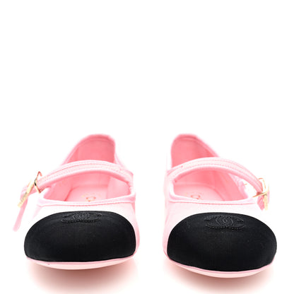 Chanel Fabric Grosgrain Mary Jane Flats 38 Light Pink Black 3 of 8