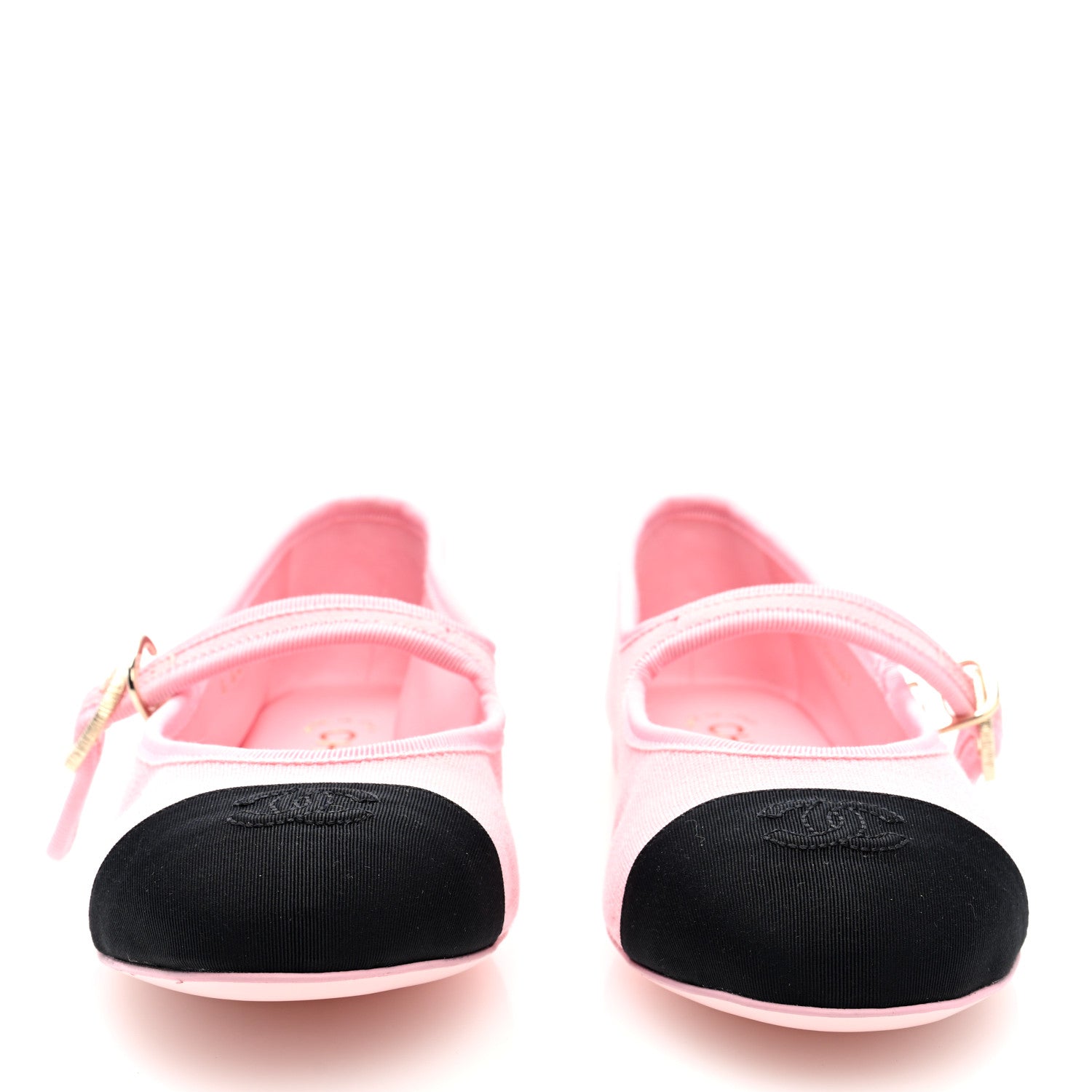 Chanel Fabric Grosgrain Mary Jane Flats 38 Light Pink Black 3 of 8
