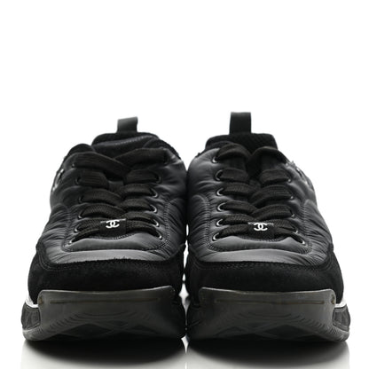 Chanel Nylon Calfskin Suede CC Sneakers 37.5 Black 2 of 10