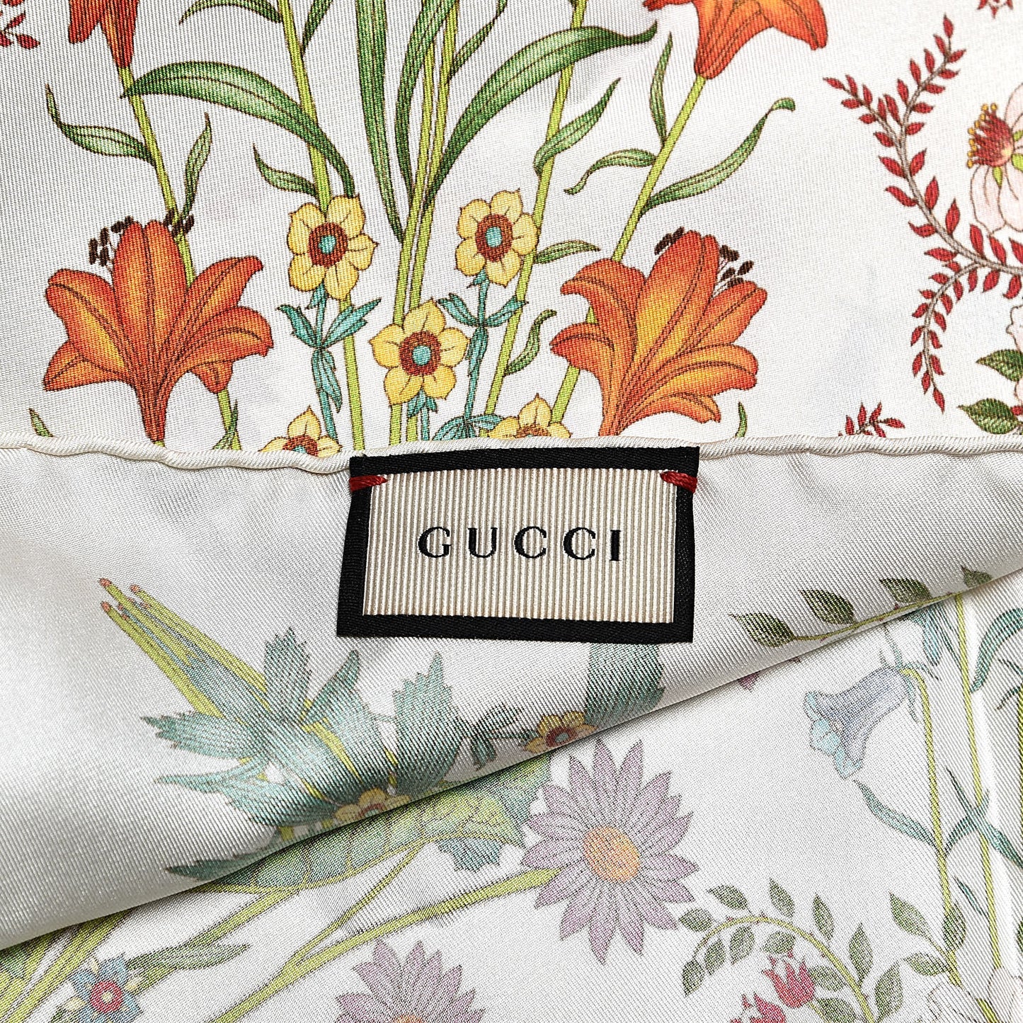 Silk Twill Nuovoflora Square Handkerchief Ivory Blue