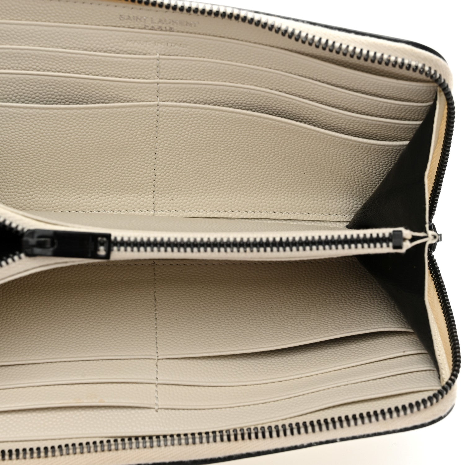 Saint Laurent Grain De Poudre Matelasse Chevron Monogram Zip Around Wallet Porcellana Black 5 of 6