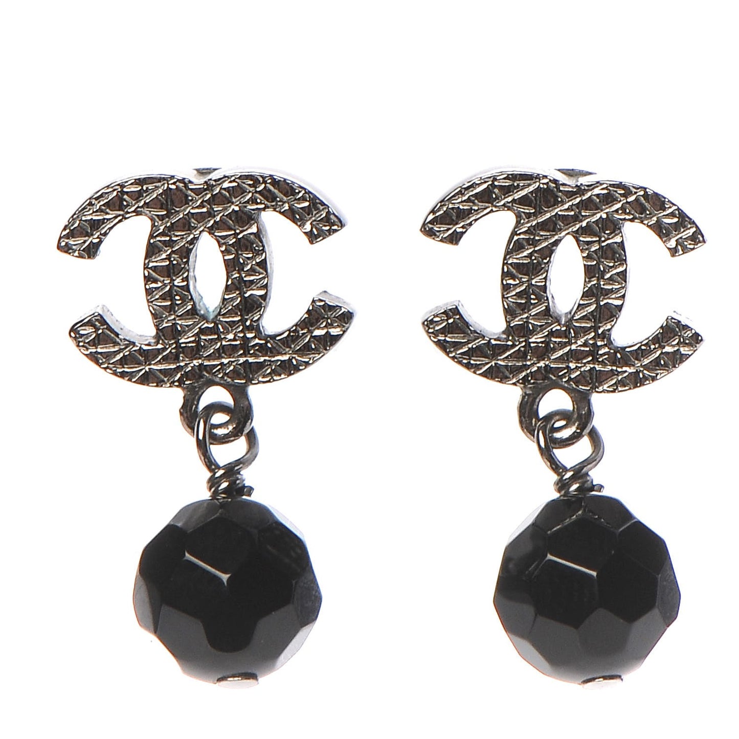 Ruthenium Bead CC Drop Earrings Black