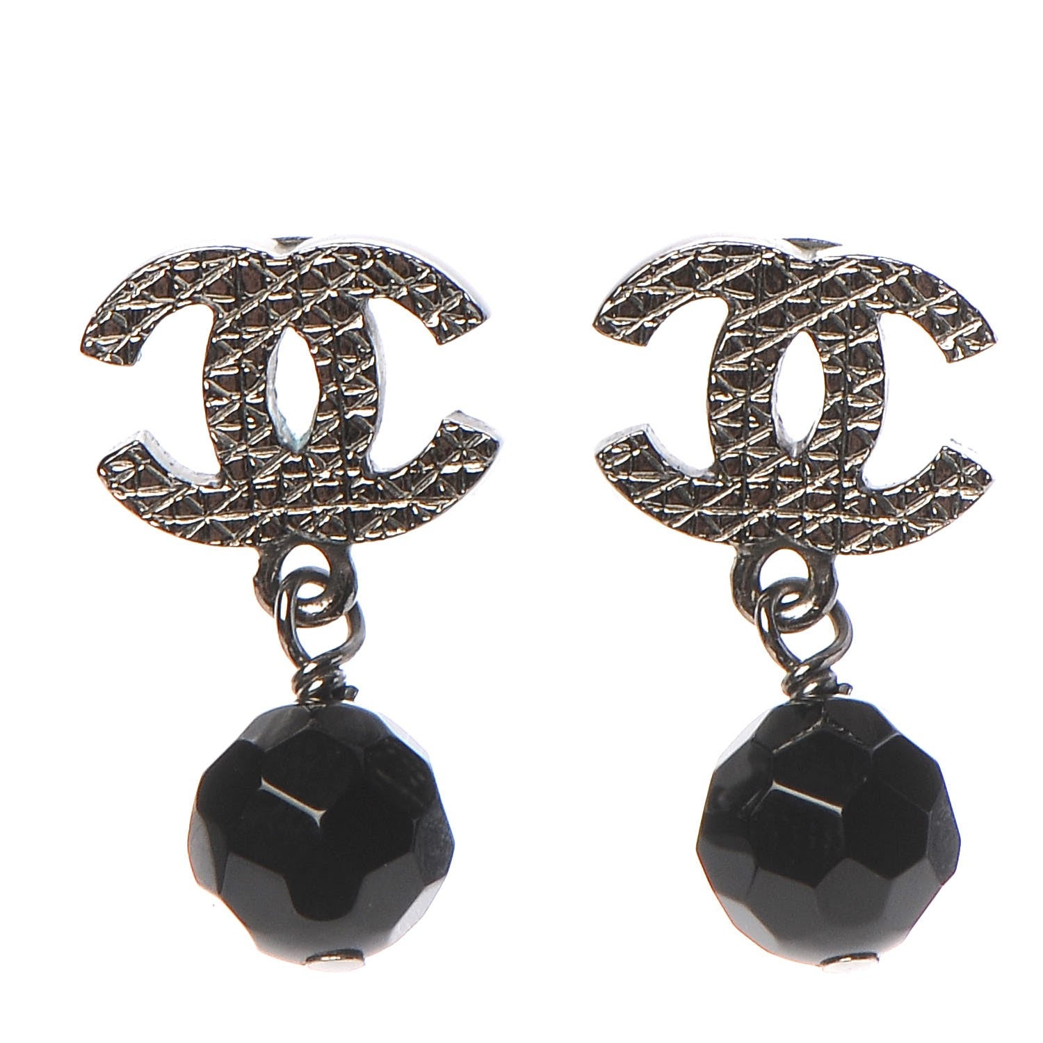 Chanel Ruthenium Bead CC Drop Earrings Black 1 of 3