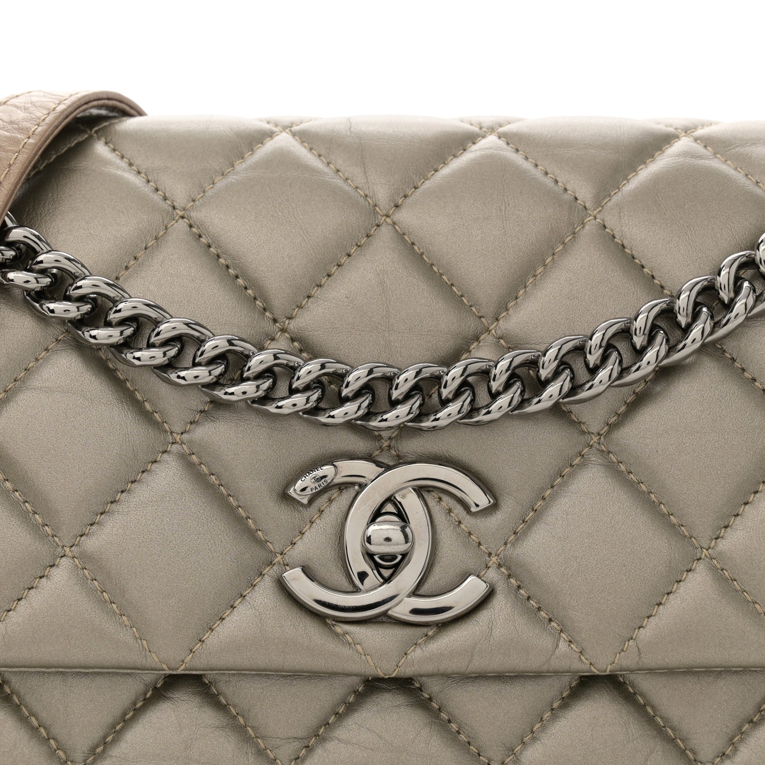 Chanel Aged Calfskin Quilted Small Lady Pearly Flap Silver Gold 8 of 11