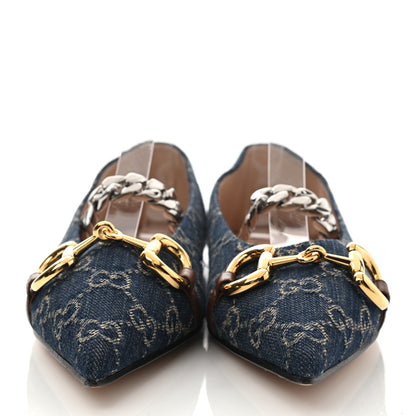 Gucci New Denim GG Monogram Nappa Deva Horsebit Chain Embellished Flats 39.5 Blue Tea Cuir Epilog 2 of 8