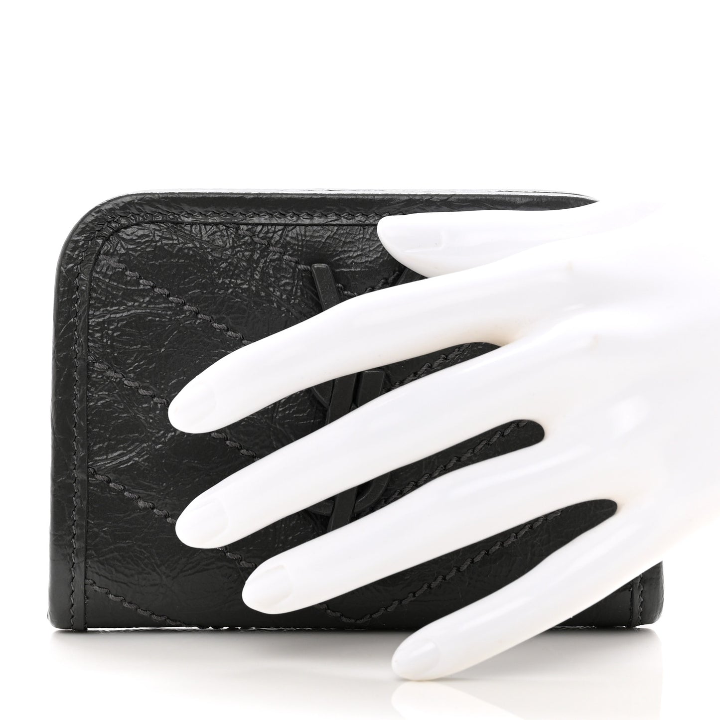 Crinkled Calfskin Matelasse Monogram Niki Card Holder Black