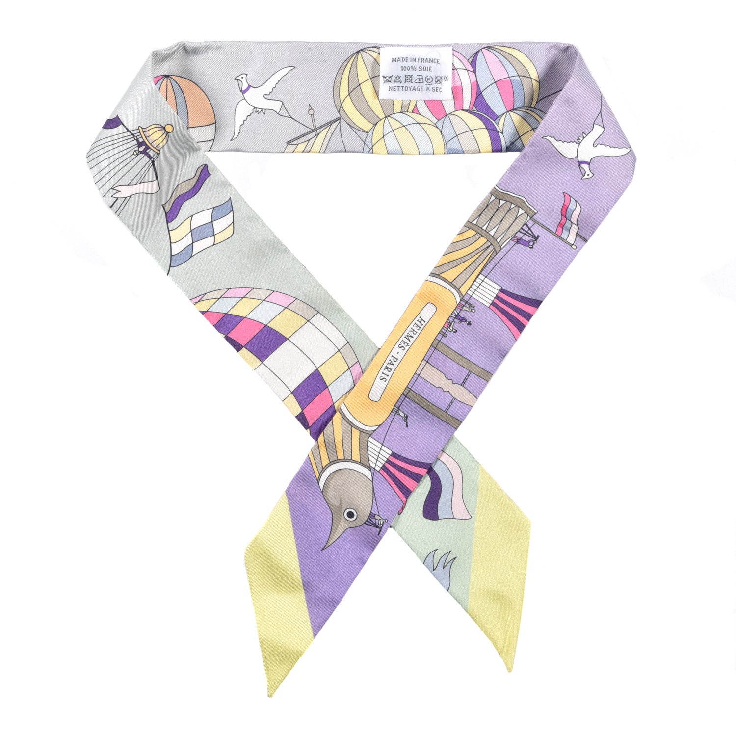 Hermes Silk Les Folies Du Ciel Twilly Mauve Jaune Vert 1 of 4
