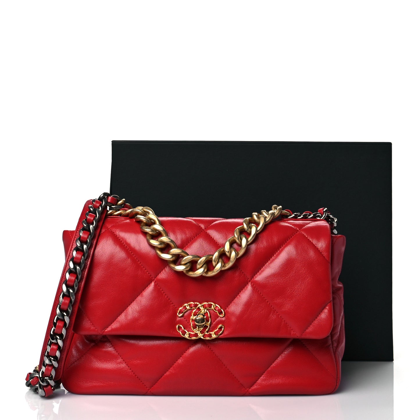 Goatskin Quilted Large Chanel 19 Flap Red