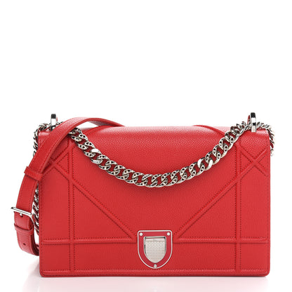 Christian Dior Grained Calfskin Medium Diorama Flap Bag Red 1 of 9