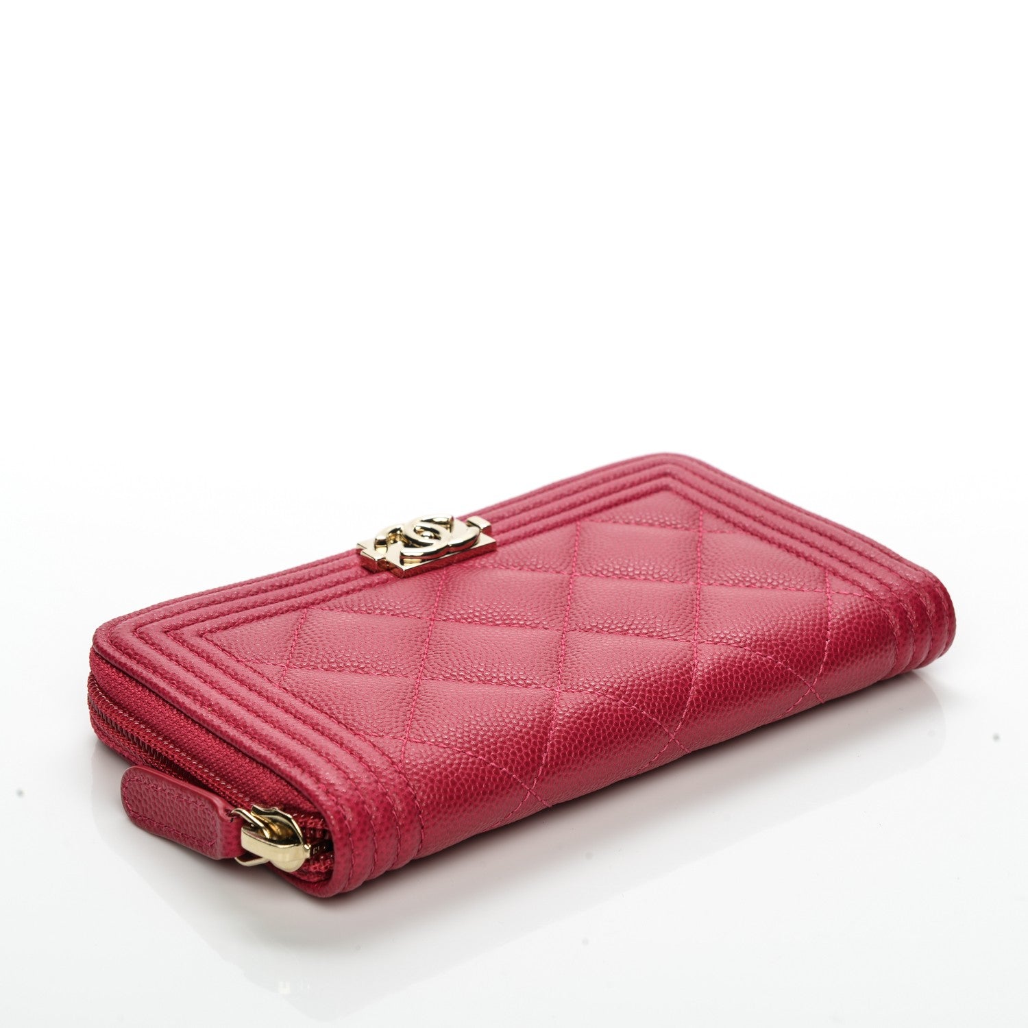 Chanel Caviar Quilted Small Boy Zip Around Wallet Fuchisa 4 of 8