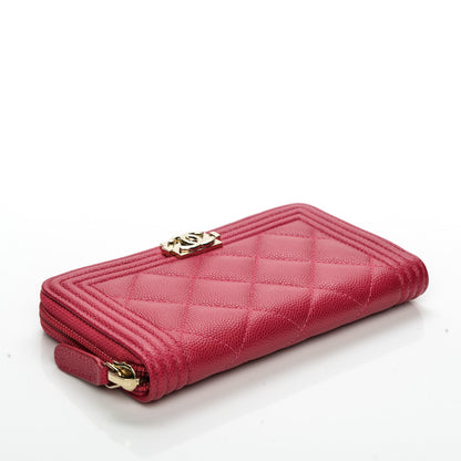 Chanel Caviar Quilted Small Boy Zip Around Wallet Fuchisa 4 of 8