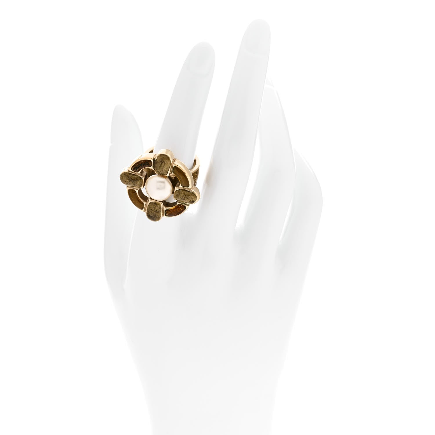 Chanel Pearl Resin CC Ring 54 7 Brown Gold 2 of 6