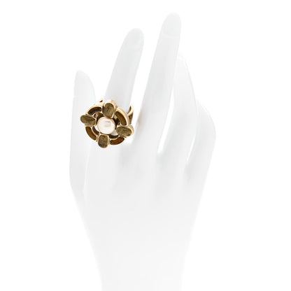 Chanel Pearl Resin CC Ring 54 7 Brown Gold 2 of 6
