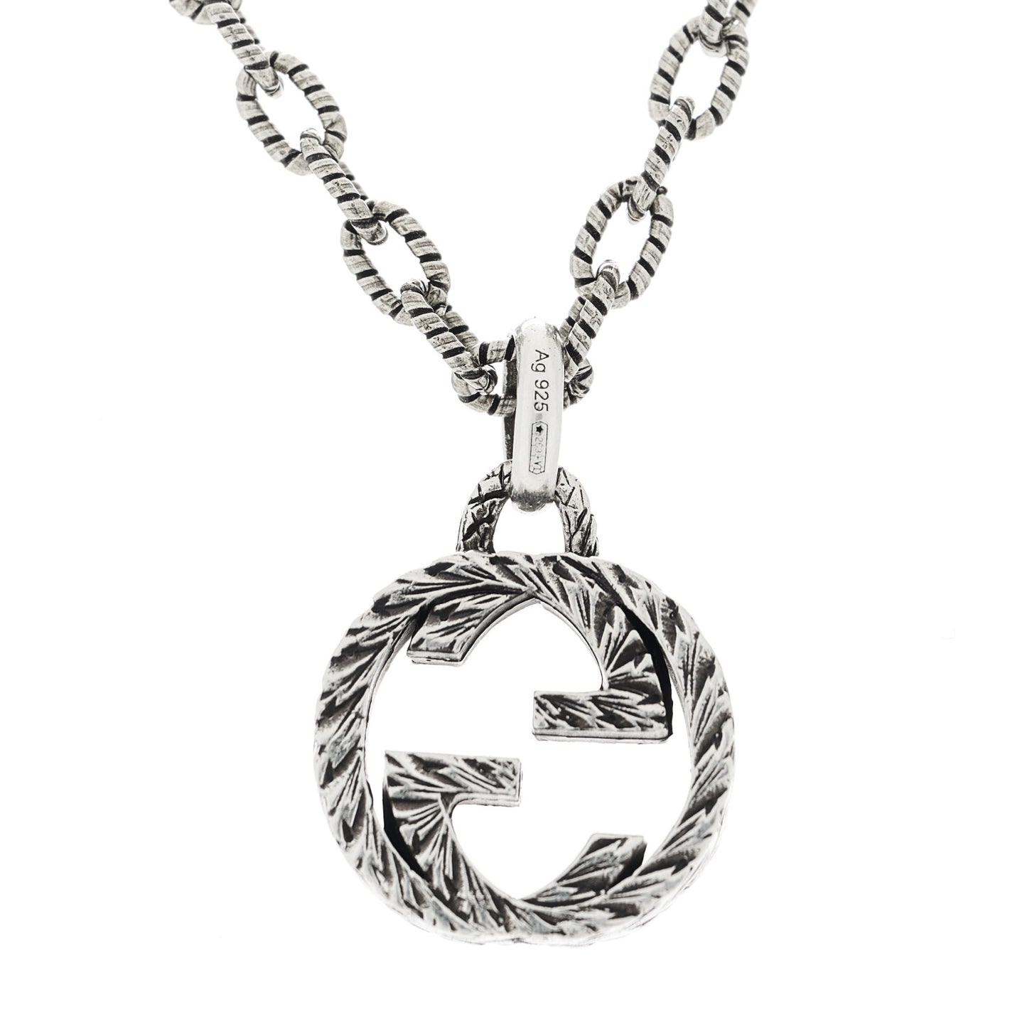 Sterling Silver Small Textured Interlocking G Pendant Necklace