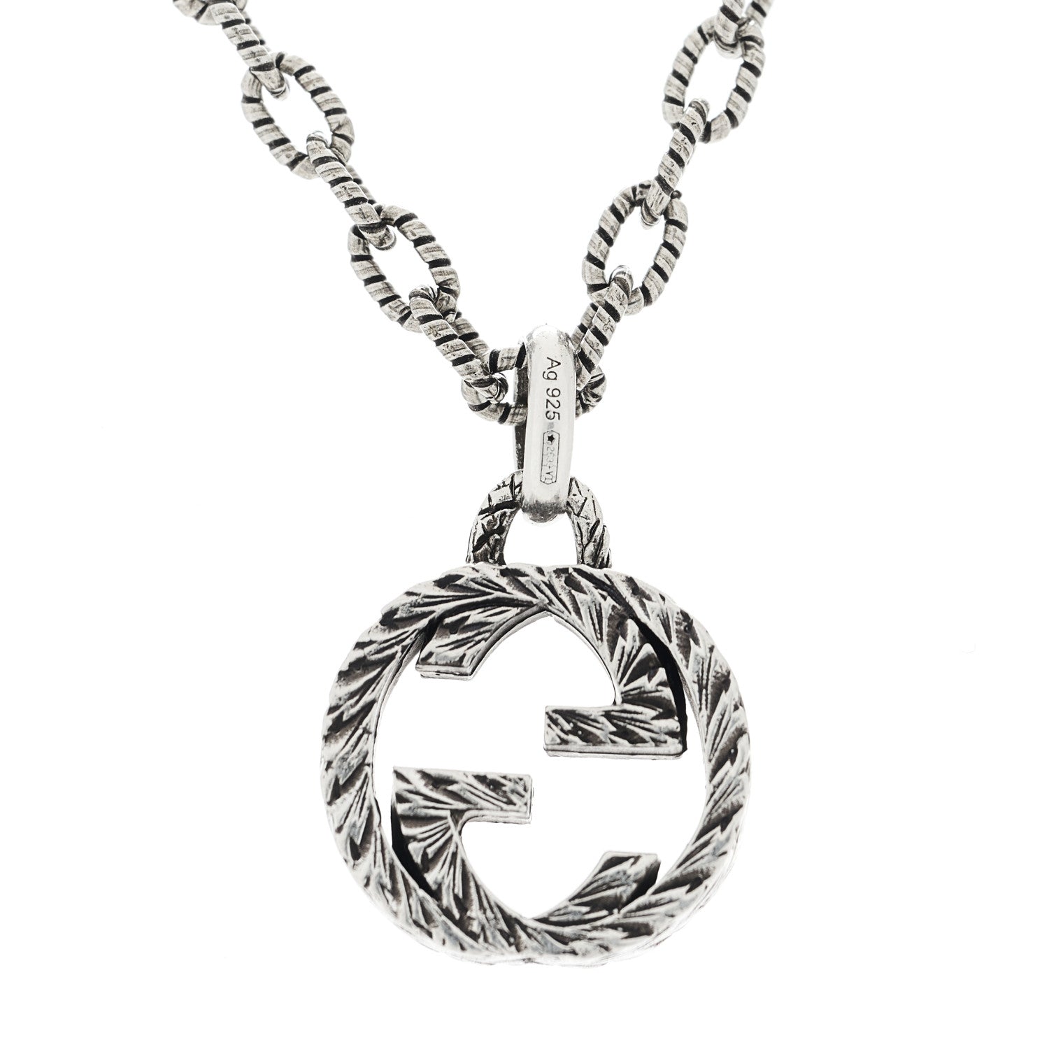 Gucci Sterling Silver Small Textured Interlocking G Pendant Necklace 5 of 7