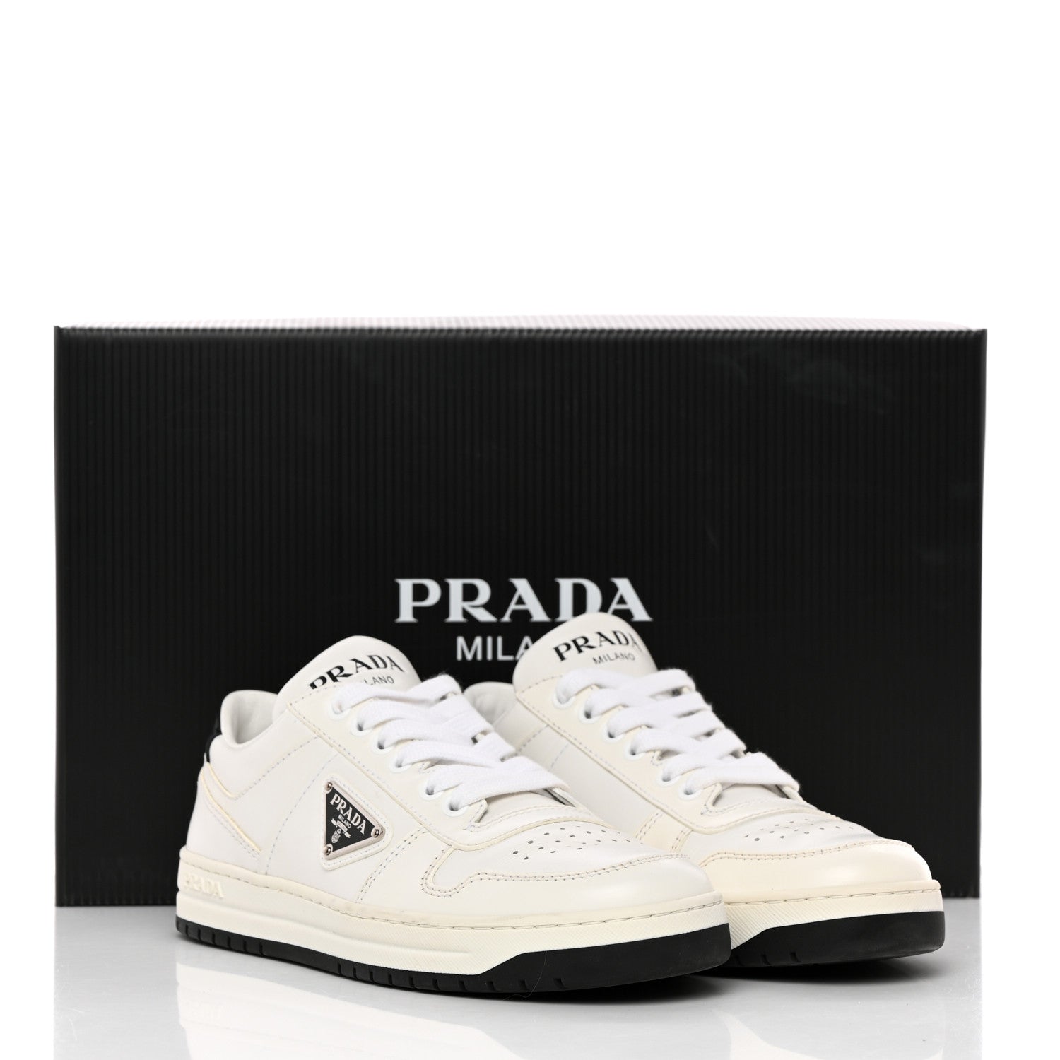 Prada Vitello Rois Triangle Womens Downtown Low Top 30mm Sneakers 36.5 White Black 14 of 14