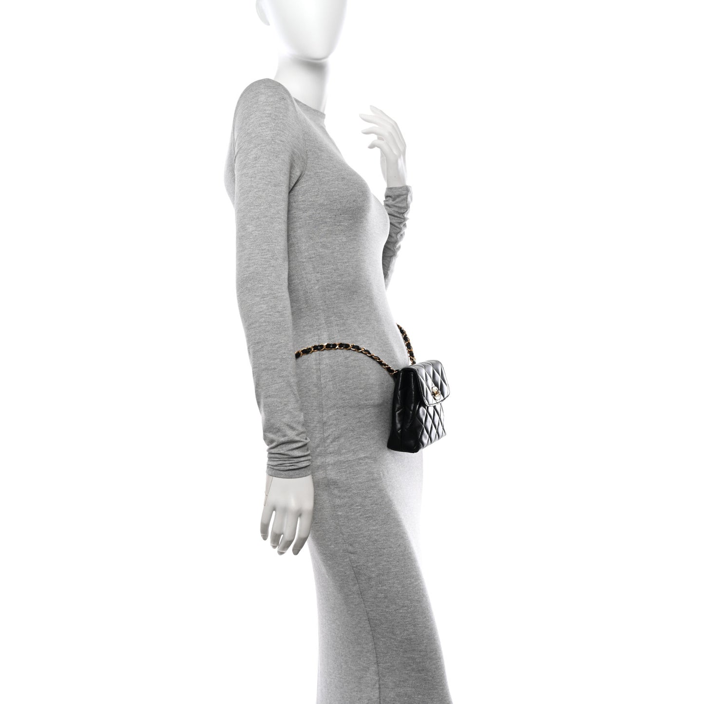 Lambskin Quilted Mini Flap Waist Belt Bag Black