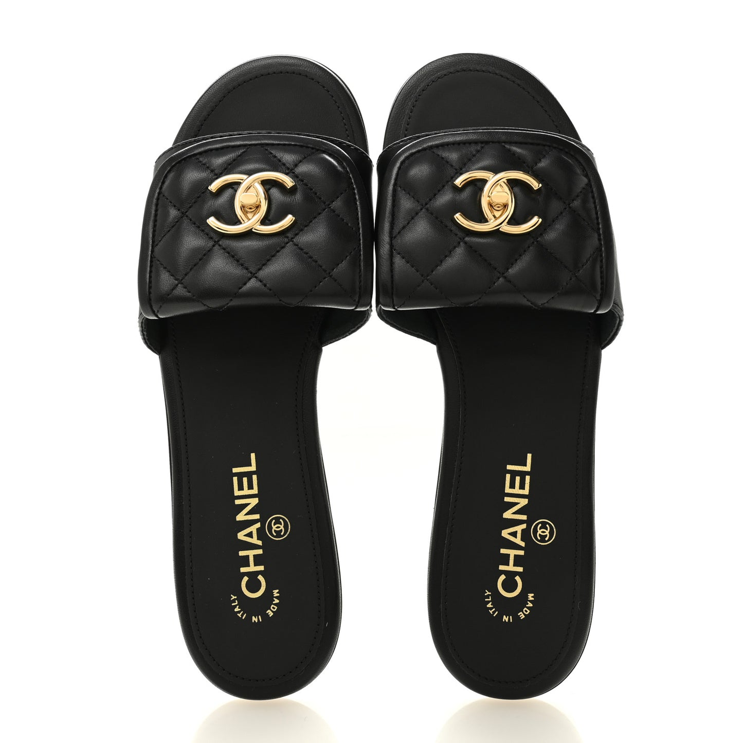 Lambskin Quilted Turnlock Flat Mules 39 Black 39.5 Black