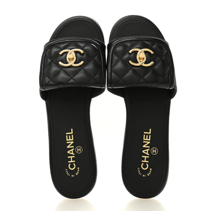 Chanel Lambskin Quilted Turnlock Flat Mules 39 Black 39.5 Black 2 of 10
