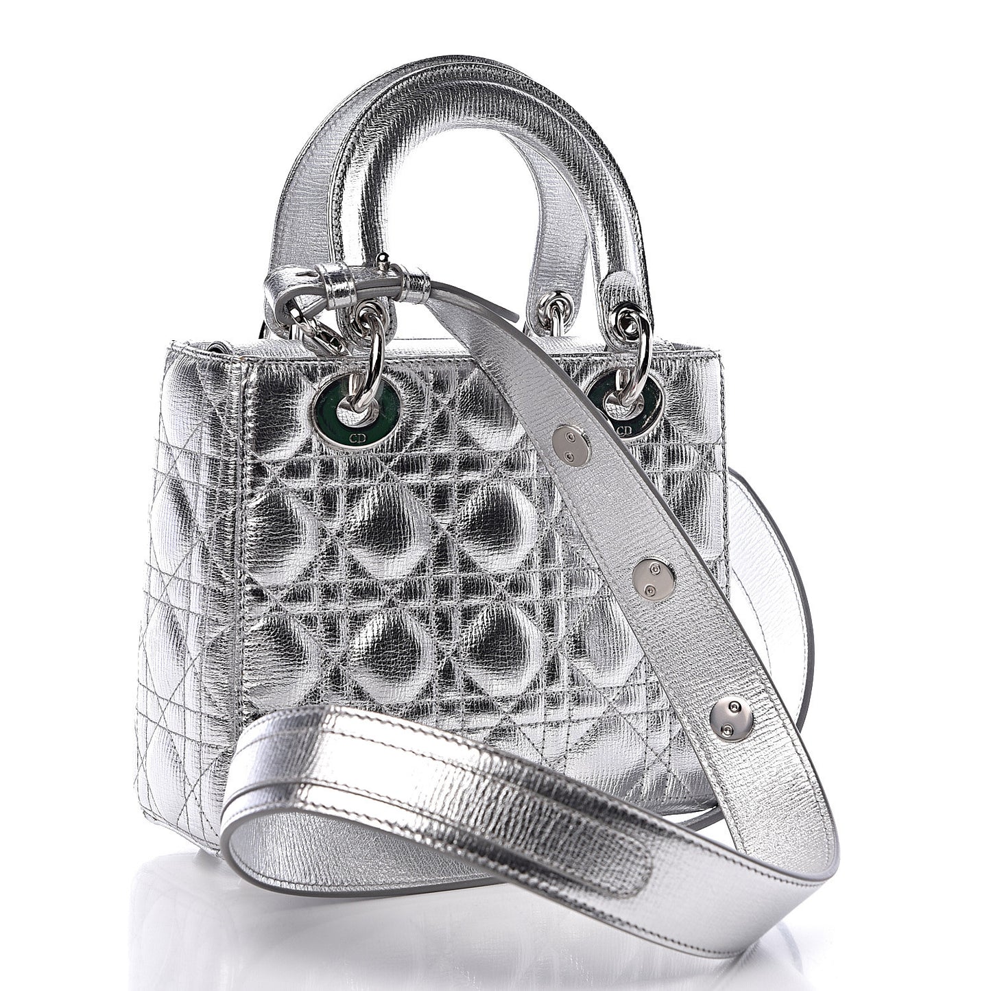 Metallic Grained Calfskin Cannage Small Lucky Badges My Lady Dior Silver