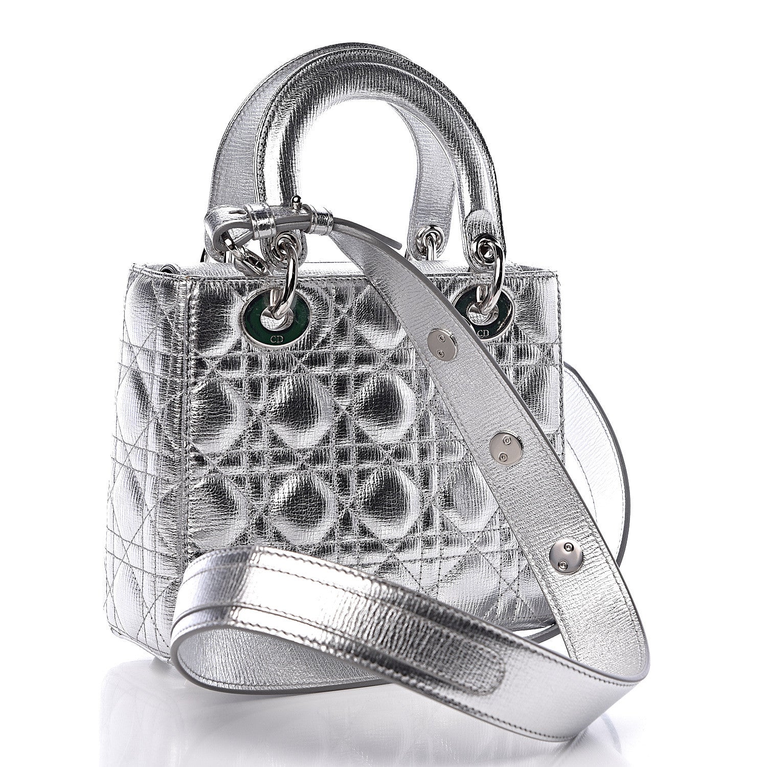 Christian Dior Metallic Grained Calfskin Cannage Small Lucky Badges My Lady Dior Silver 3 of 10