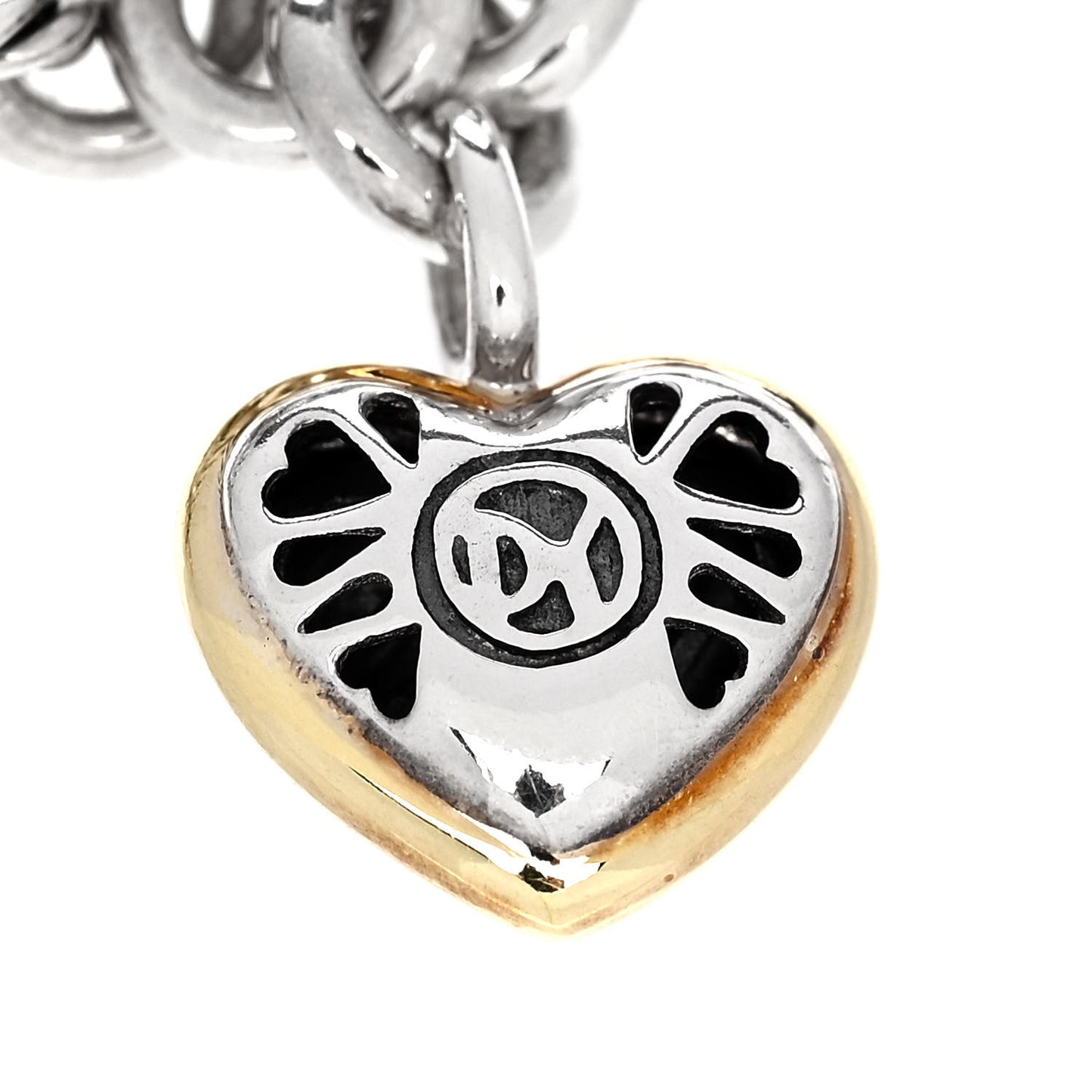 Sterling Silver 18k Yellow Gold Cable Heart Charm Bracelet