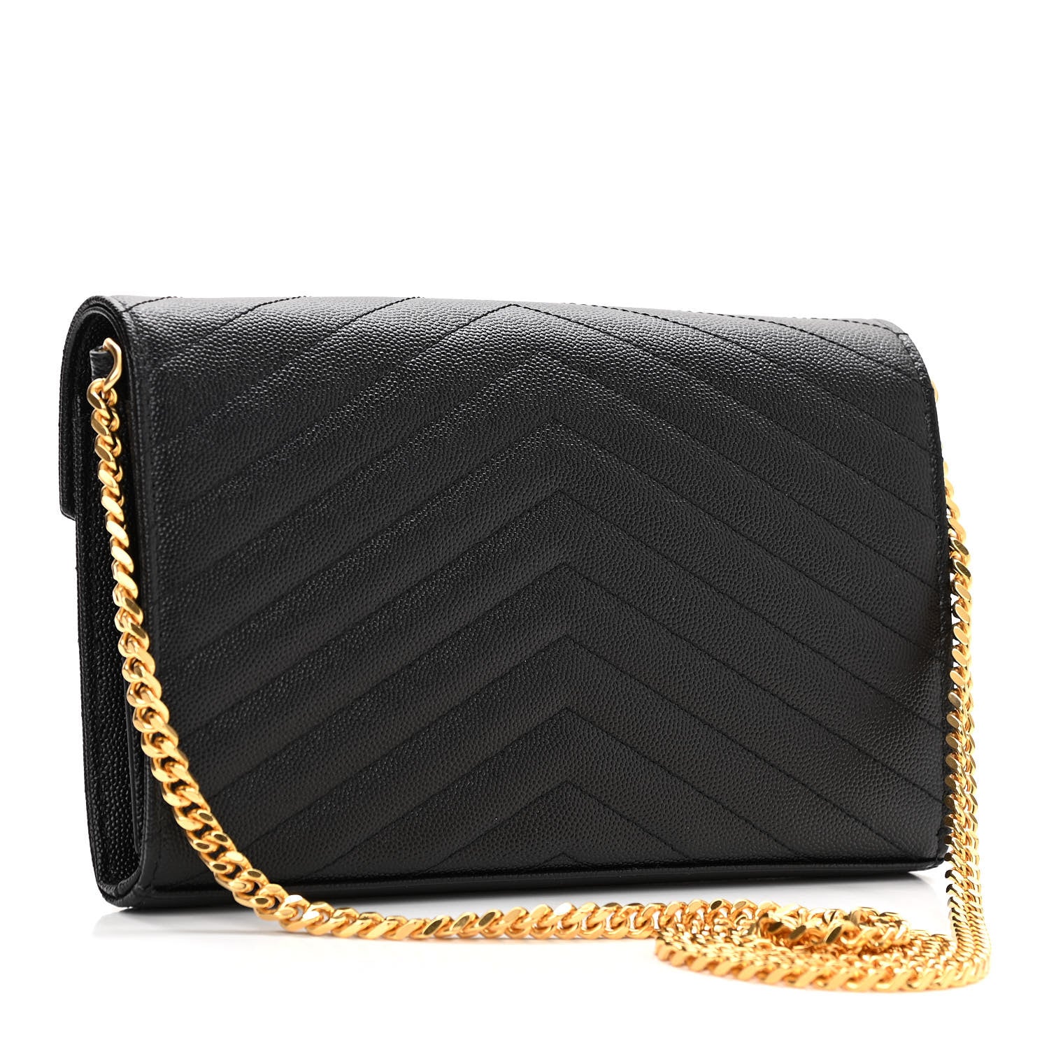 Saint Laurent Grain De Poudre Matelasse Chevron Monogram Chain Wallet Black 3 of 10