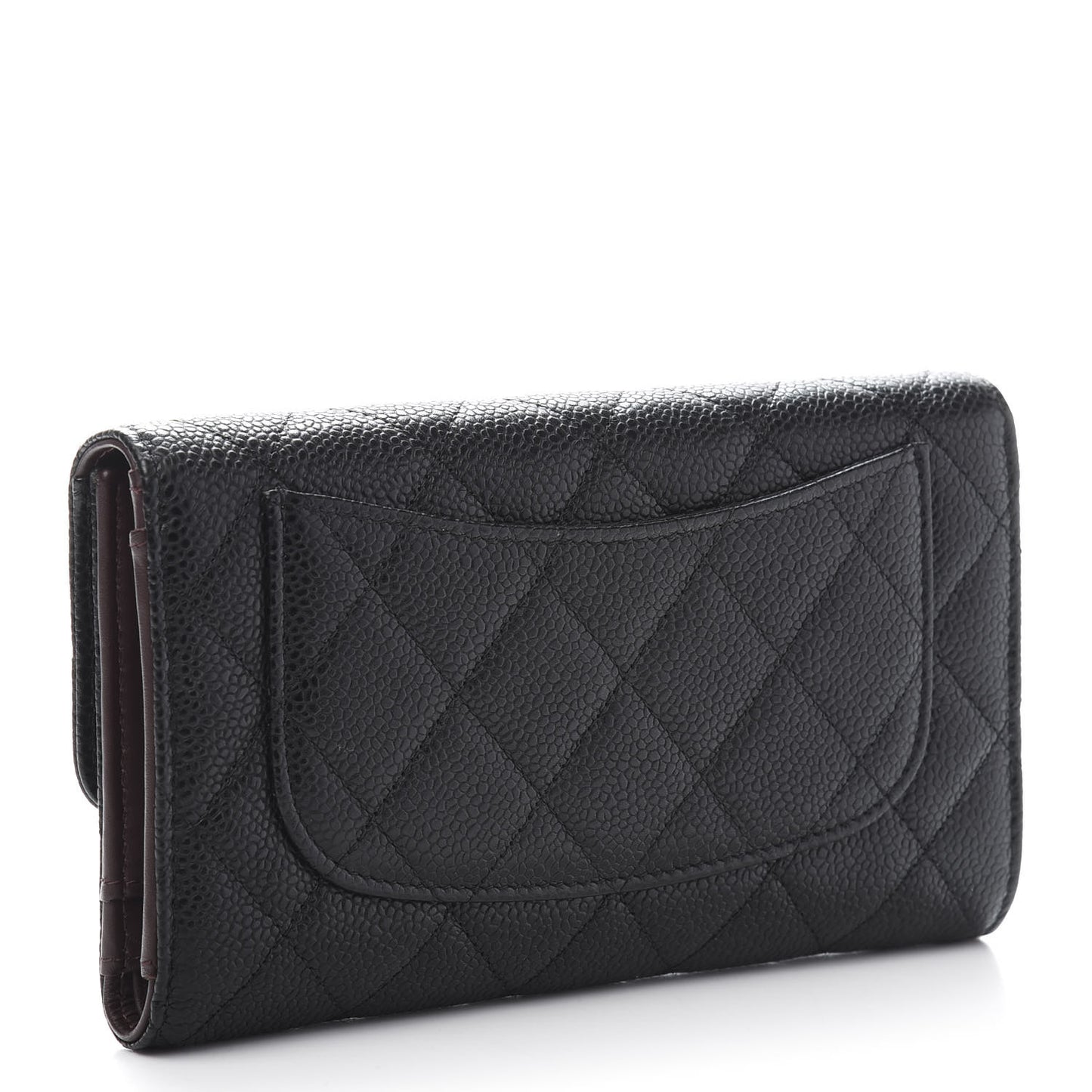 Caviar Quilted Long Flap Wallet Black