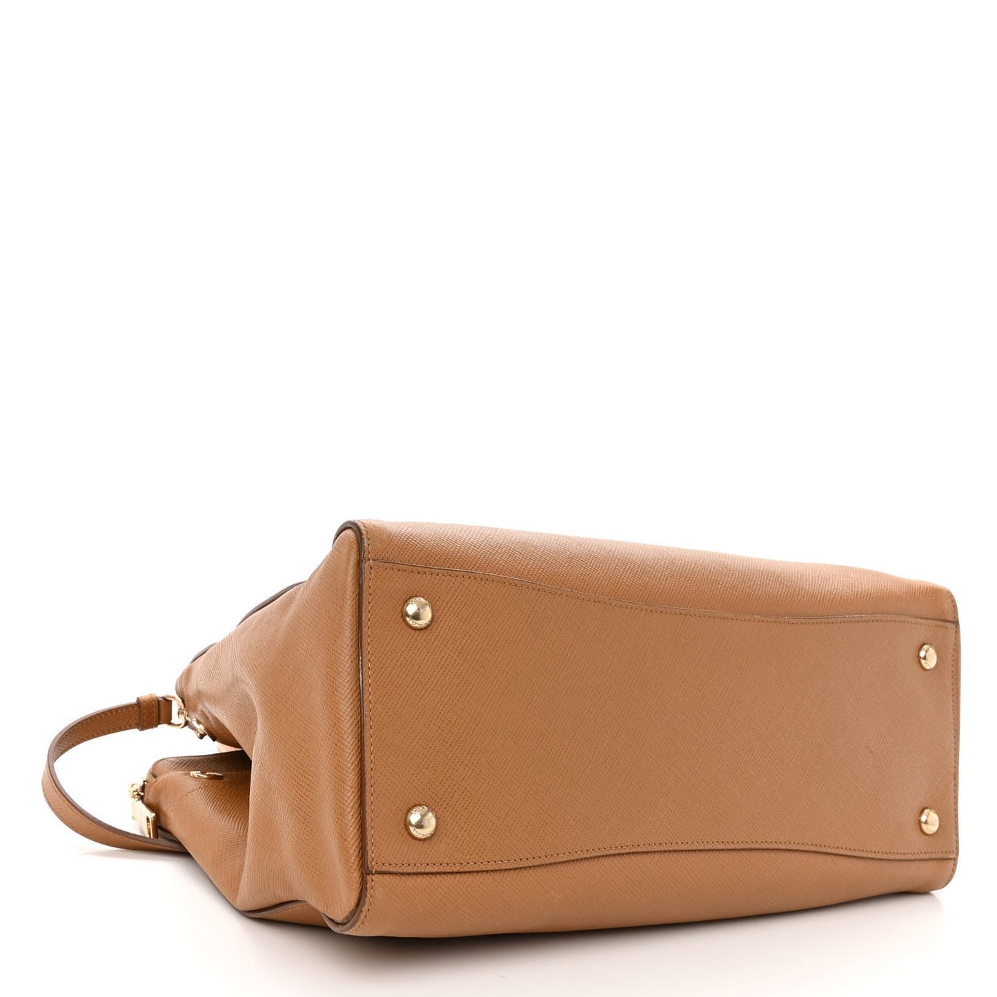 Saffiano Cuir Double Zip Frame Tote Caramel