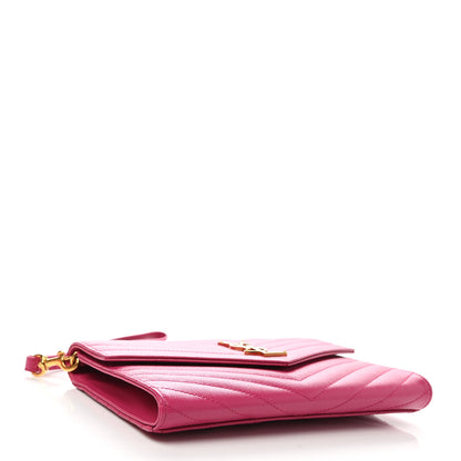 Saint Laurent Grain De Poudre Matelasse Chevron Monogram Envelope Clutch Fuxia Couture 5 of 8