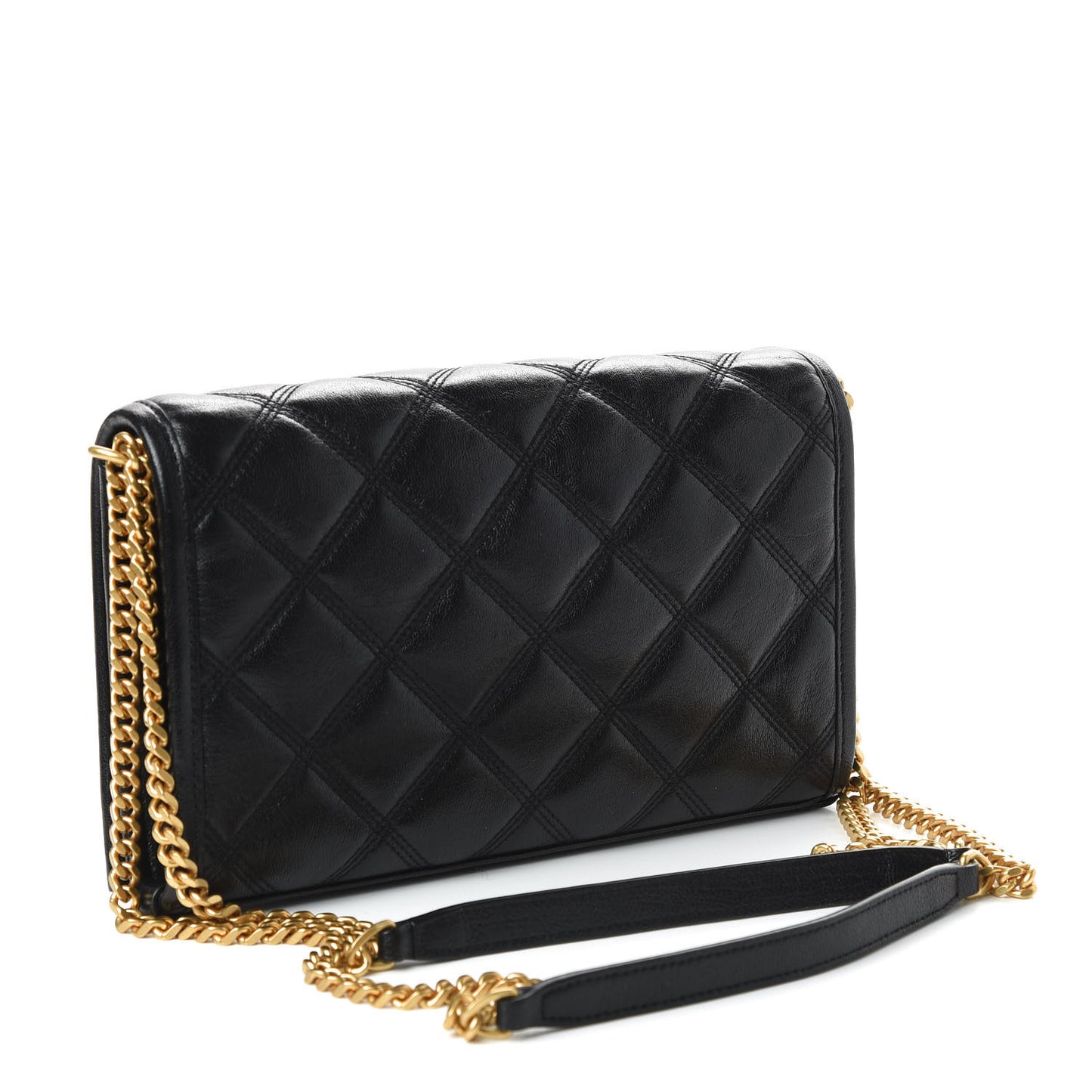 Lambskin Diamond Quilted Becky Chain Wallet Black