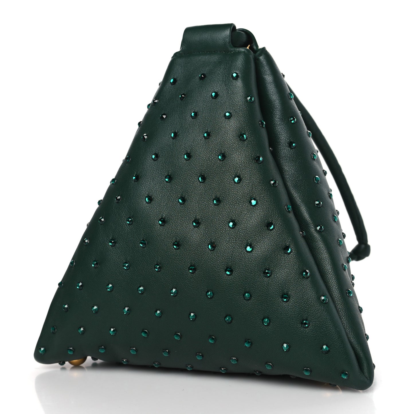 Nappa Strass Drawstring Pyramid Pouch Green