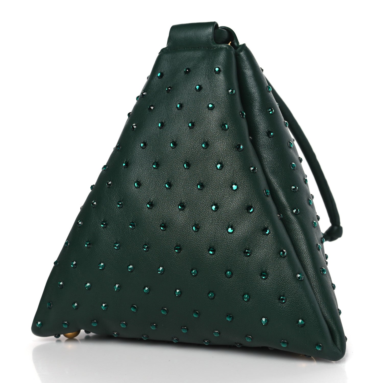 Bottega Veneta Nappa Strass Drawstring Pyramid Pouch Green 3 of 10