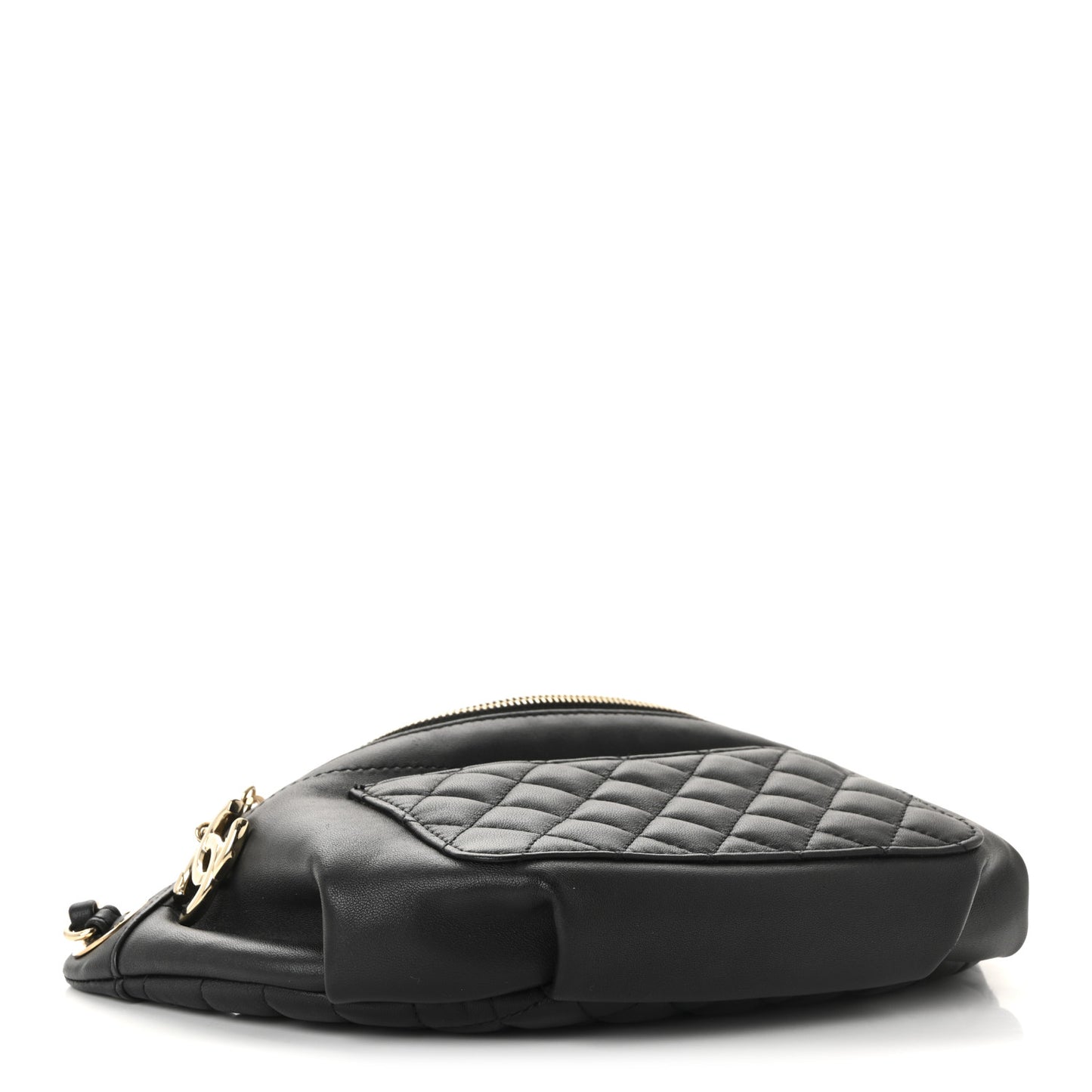 Lambskin Quilted Waist Bag Fanny Pack Black