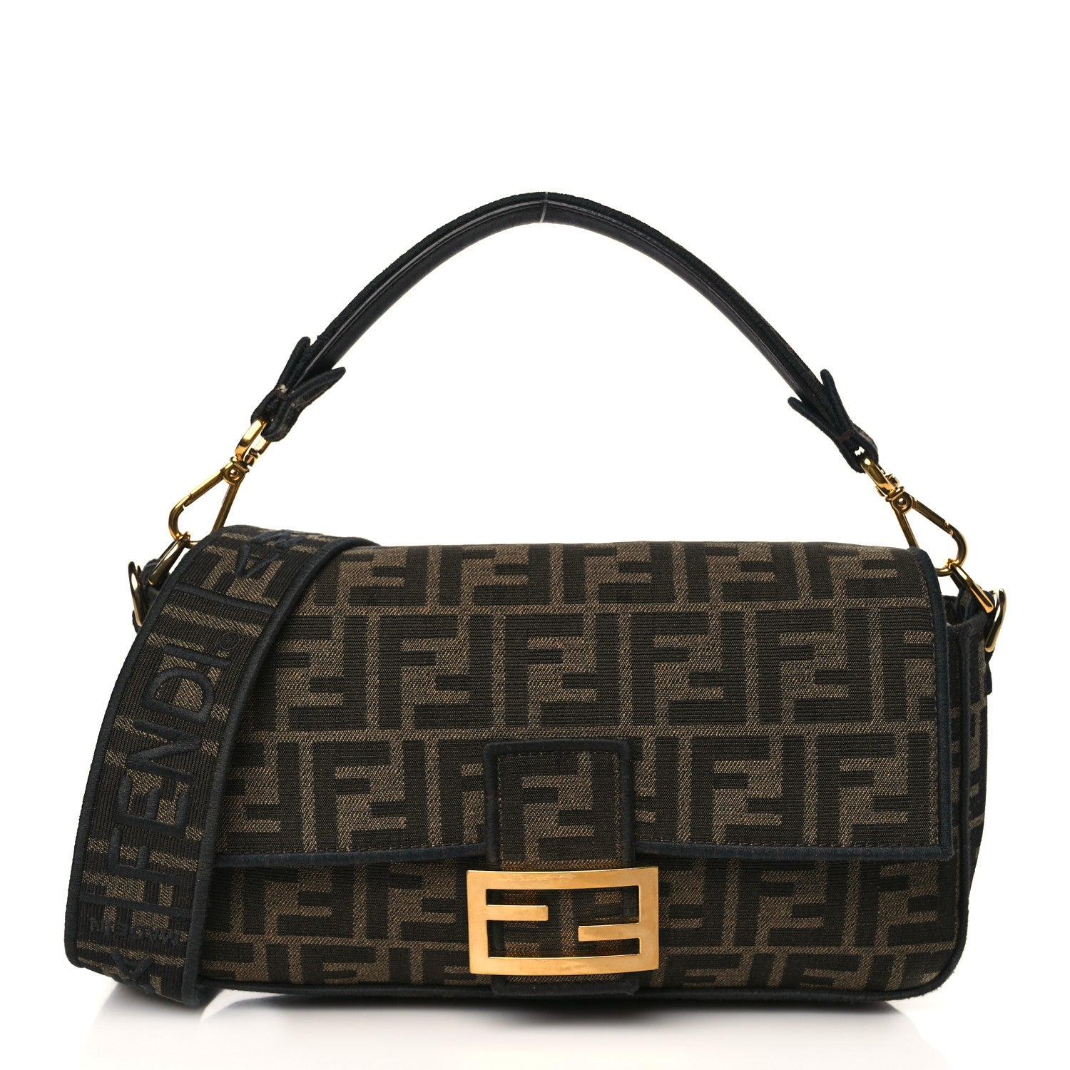 Fendi Fabric Jacquard FF 1974 Medium Baguette Tobacco Moro Black 1 of 10