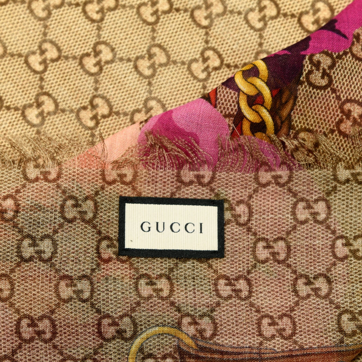Gucci Wool Jacquard GG Monogram Big Panshie Fringe Shawl Roseate Beige 4 of 5