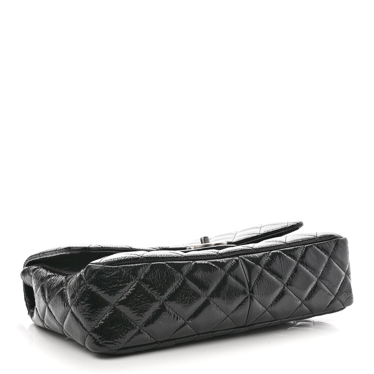 Crinkled Patent Quilted Jumbo Single Flap Black