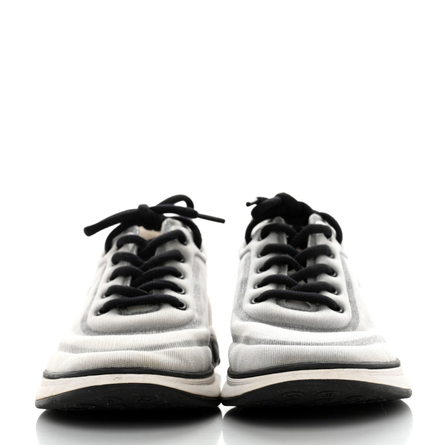 Calfskin Mesh Lycra Womens Logo Sneakers 39.5 White Grey