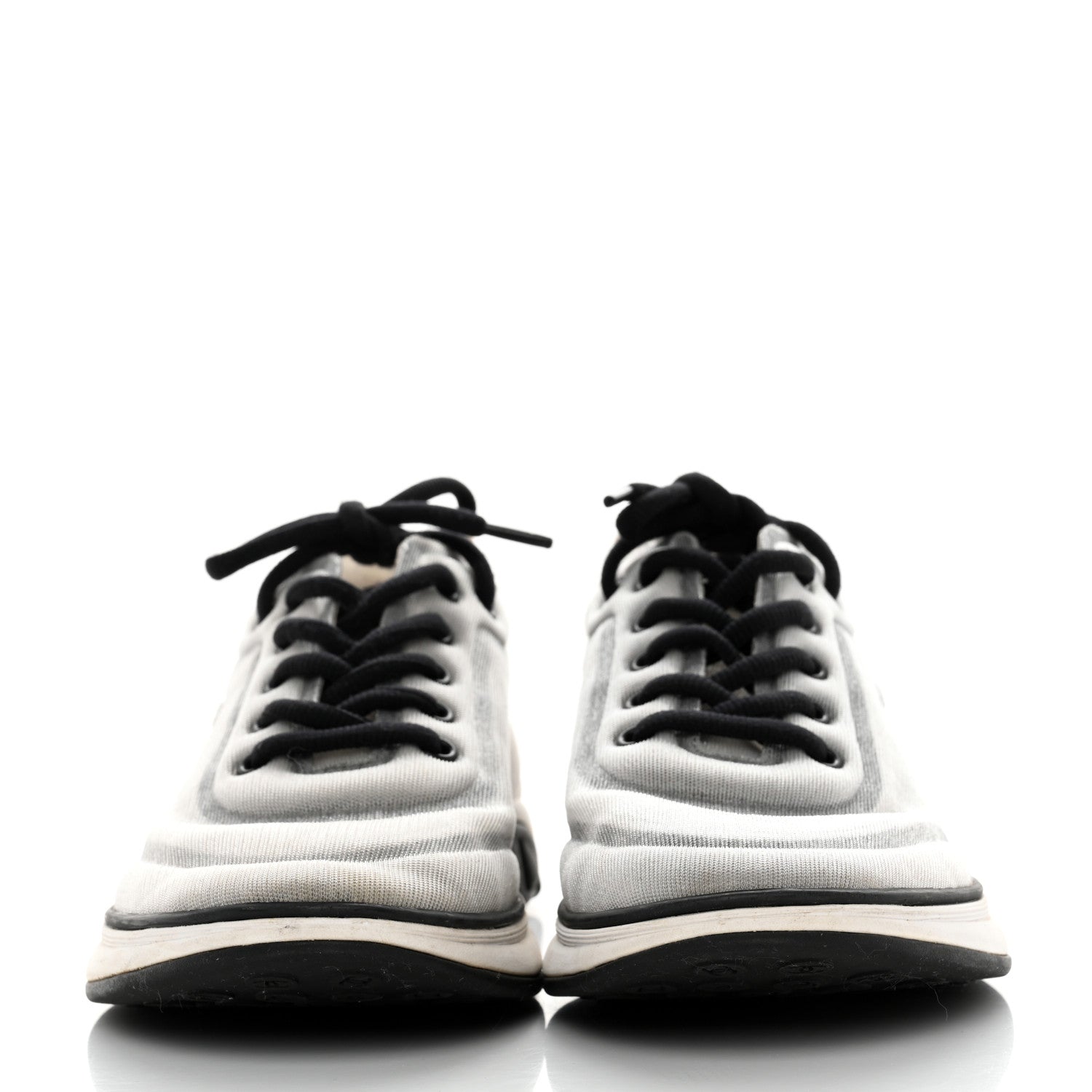 Chanel Calfskin Mesh Lycra Womens Logo Sneakers 39.5 White Grey 2 of 8