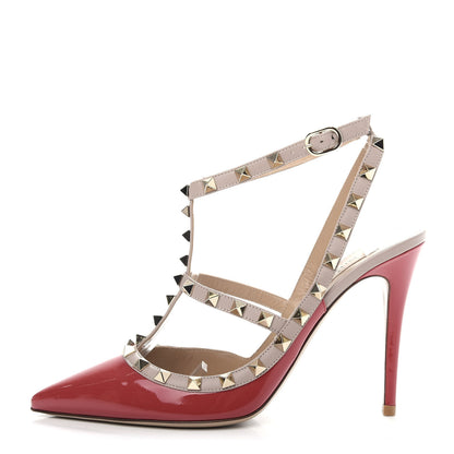 Valentino Garavani Patent Nappa Rockstud Ankle Strap 100mm Pumps 39.5 Rosso Valentino Poudre 1 of 10