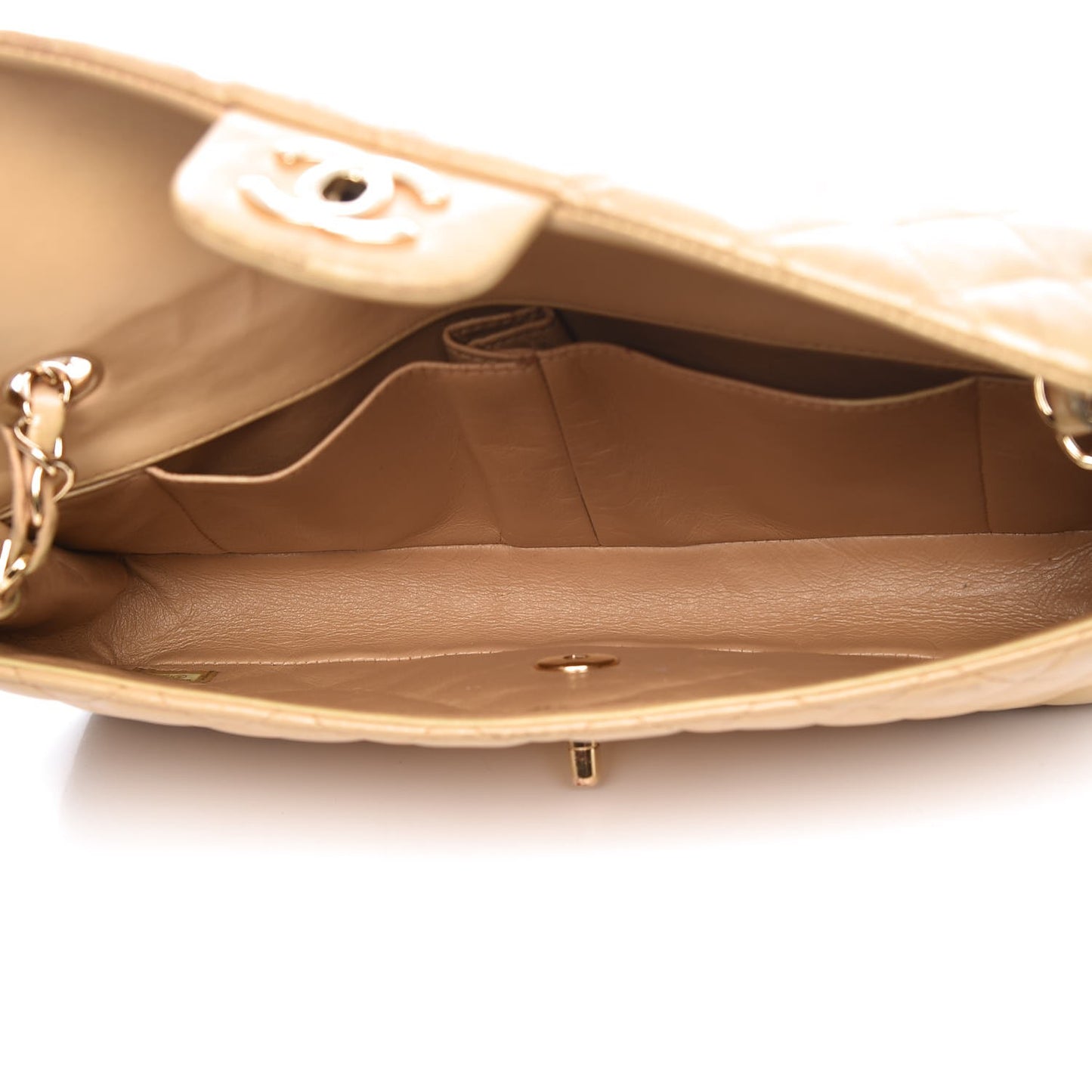 Lambskin Quilted East West Flap Beige