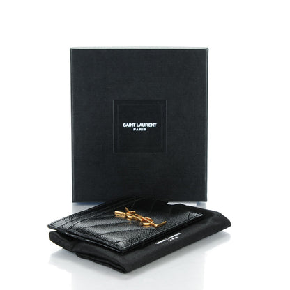 Saint Laurent Grain De Poudre Matelasse Chevron Monogram Credit Card Case Black 5 of 15