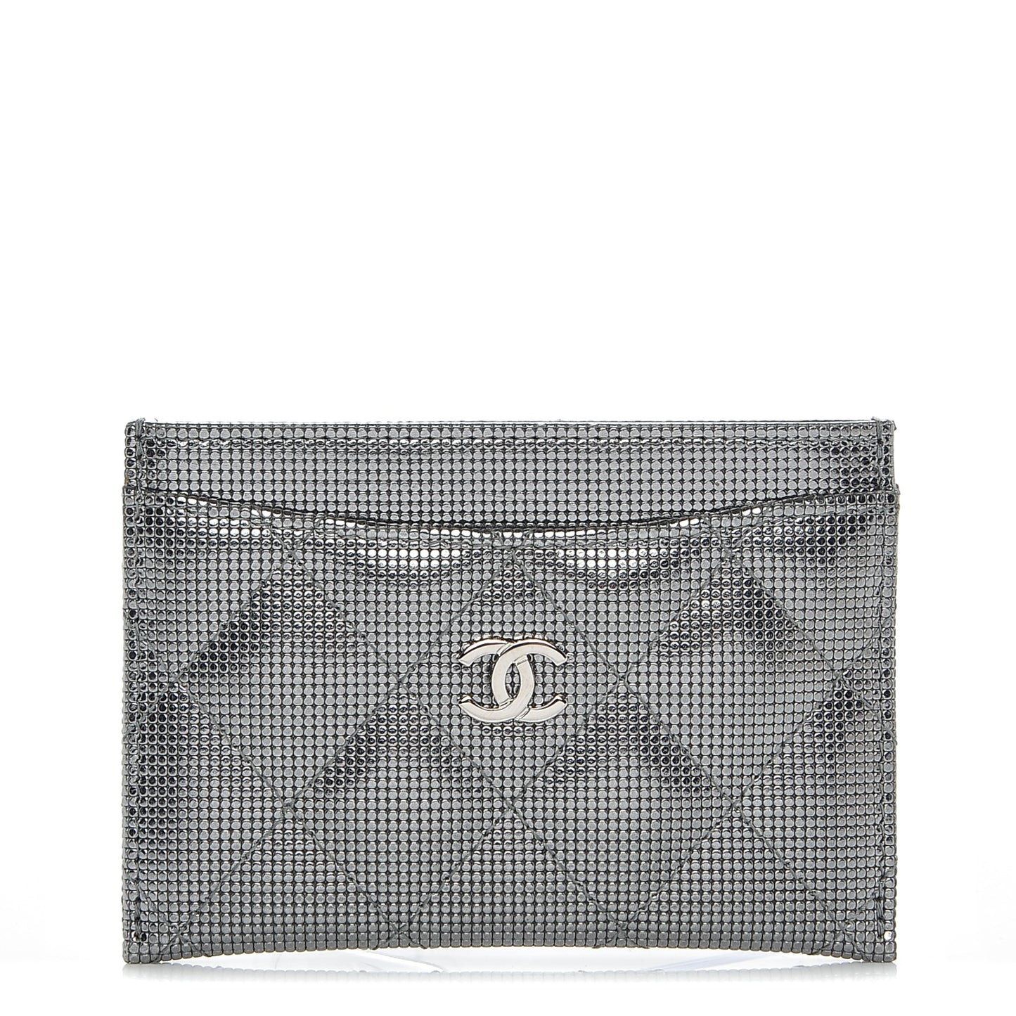 Metallic Calfskin Pixel Effect Card Holder Dark Silver