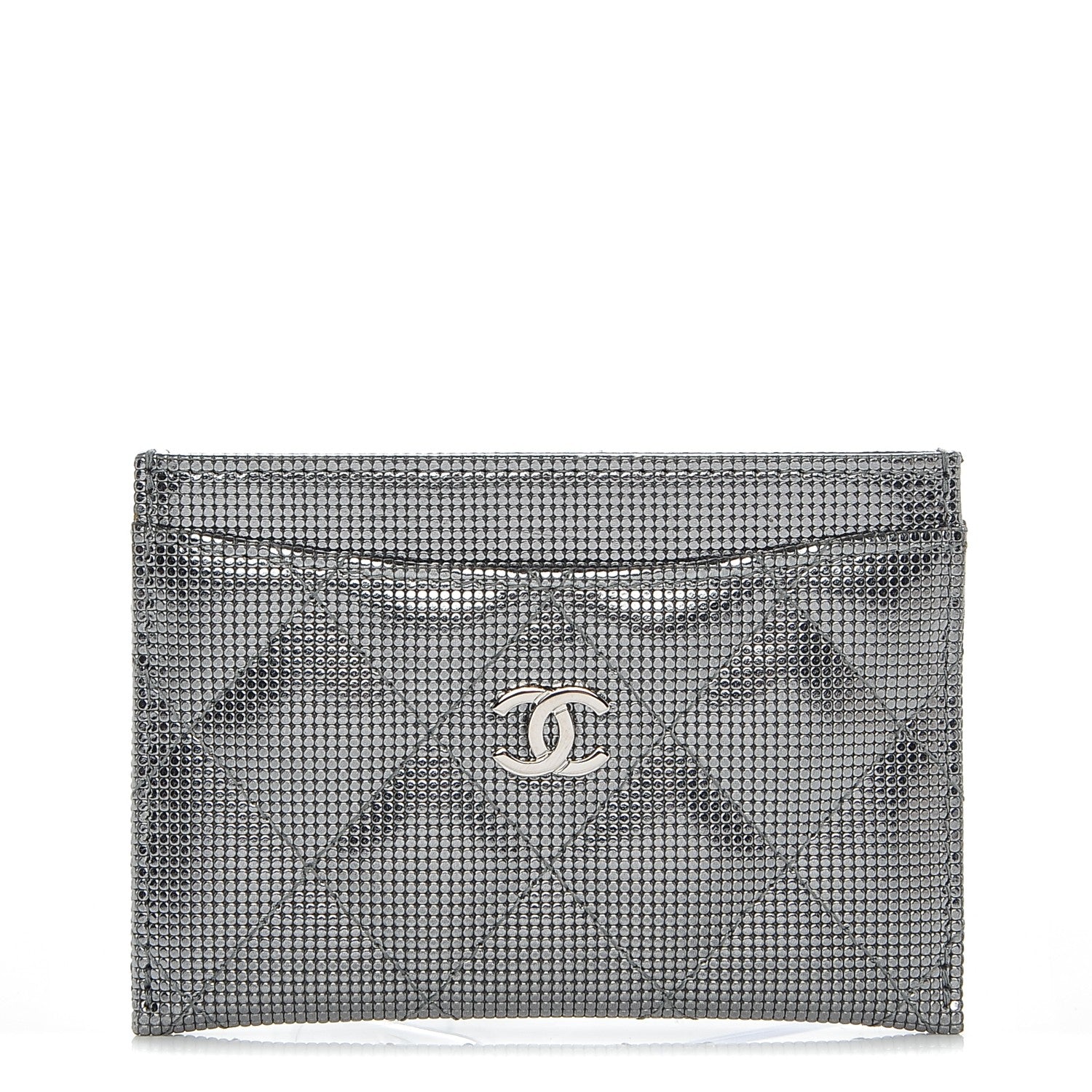 Chanel Metallic Calfskin Pixel Effect Card Holder Dark Silver 1 of 7