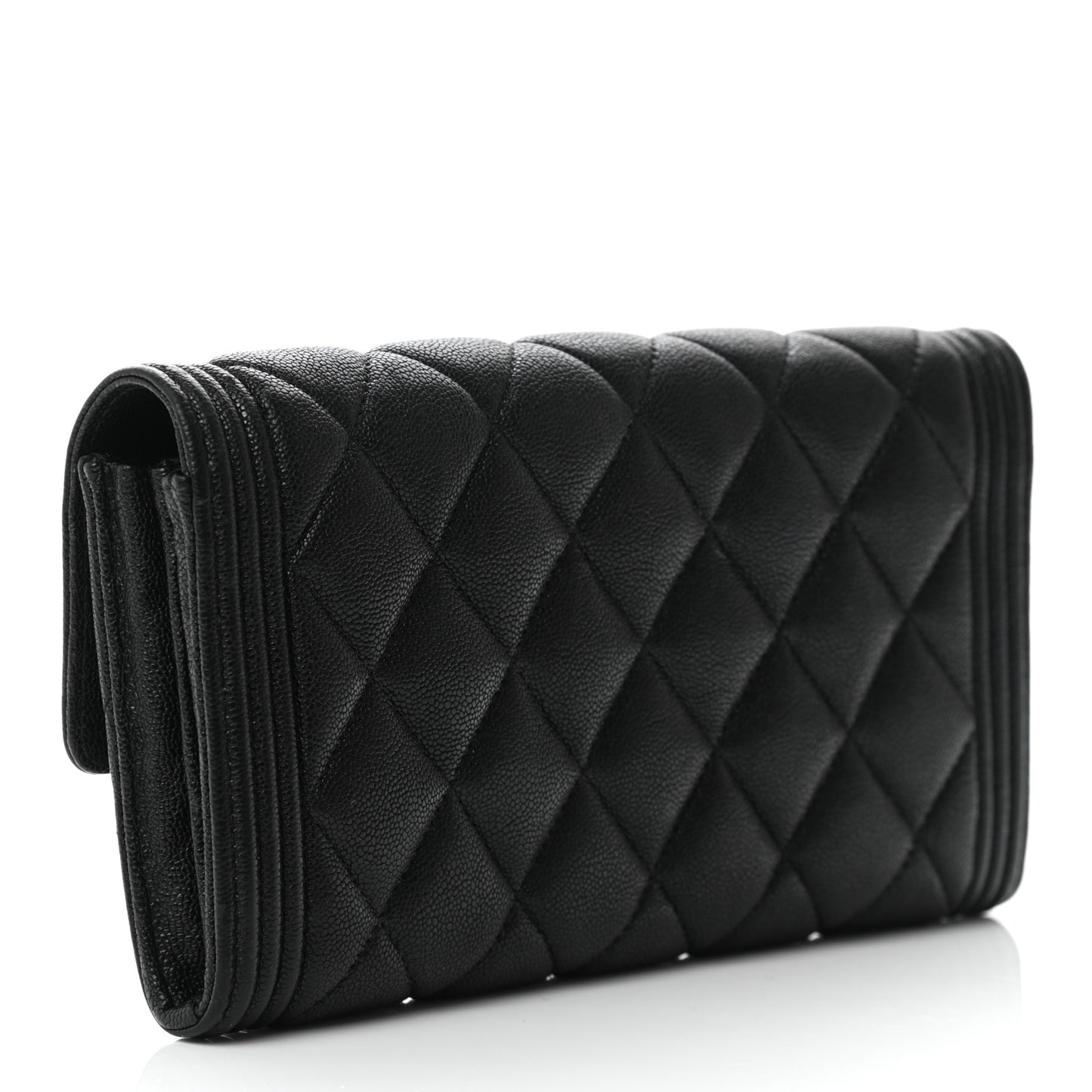 Caviar Quilted Large Boy Gusset Flap Wallet Black