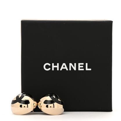 Chanel Metal Enamel CC Round Dome Earrings Gold Black 5 of 5