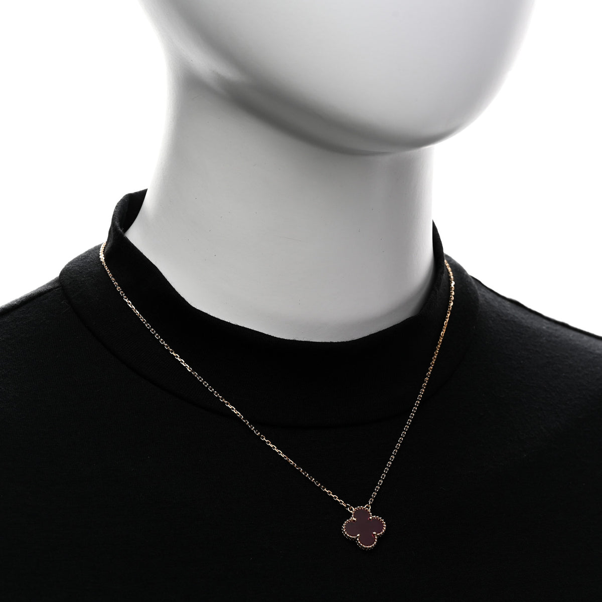 18K Yellow Gold Pink Enamel Vintage Alhambra Pendant Necklace