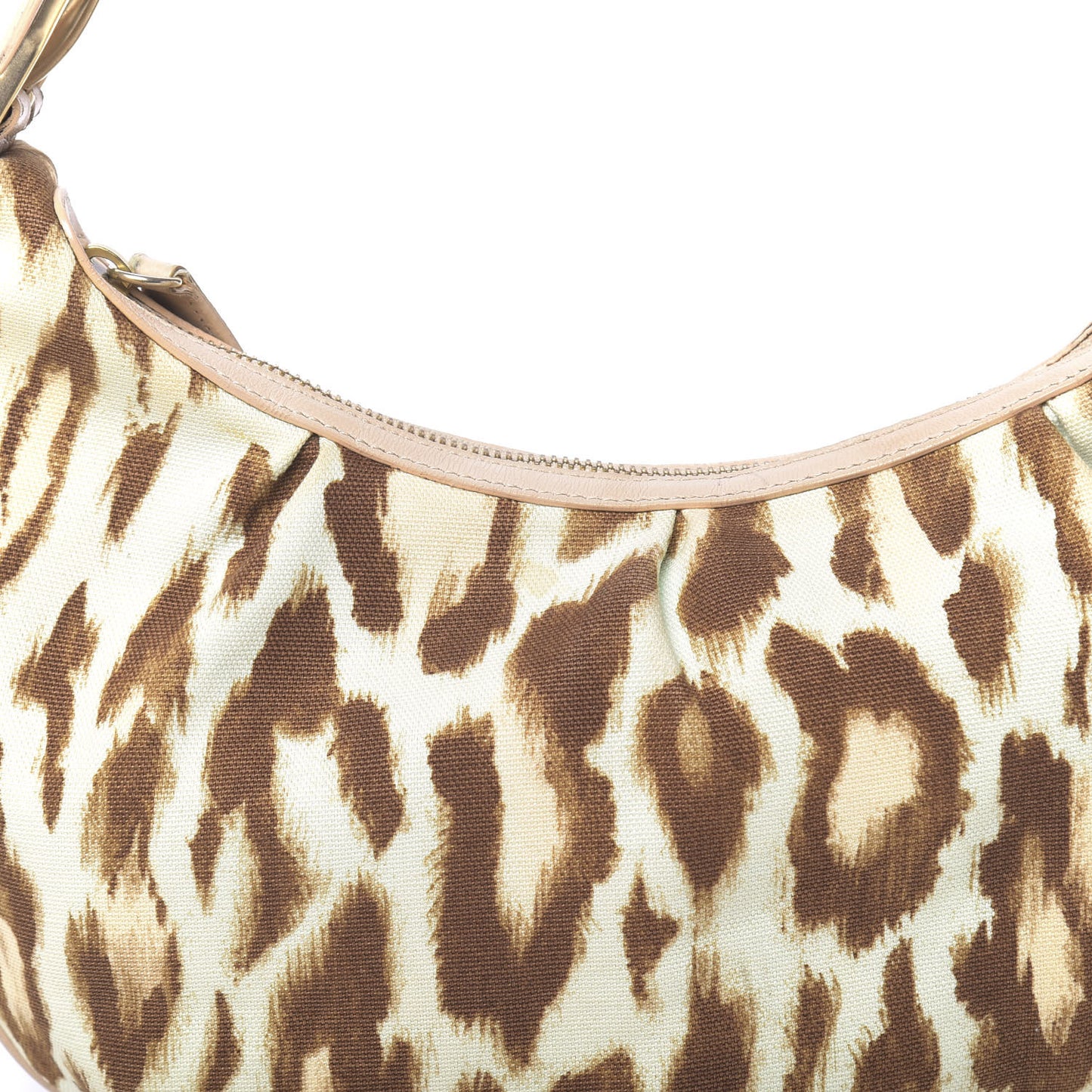 Canvas Leopard Print Buckle Hobo Beige