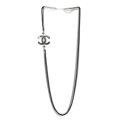 Chanel Metal Crystal Baguette Beaded CC Multi Strand Long Necklace Silver Black 3 of 6